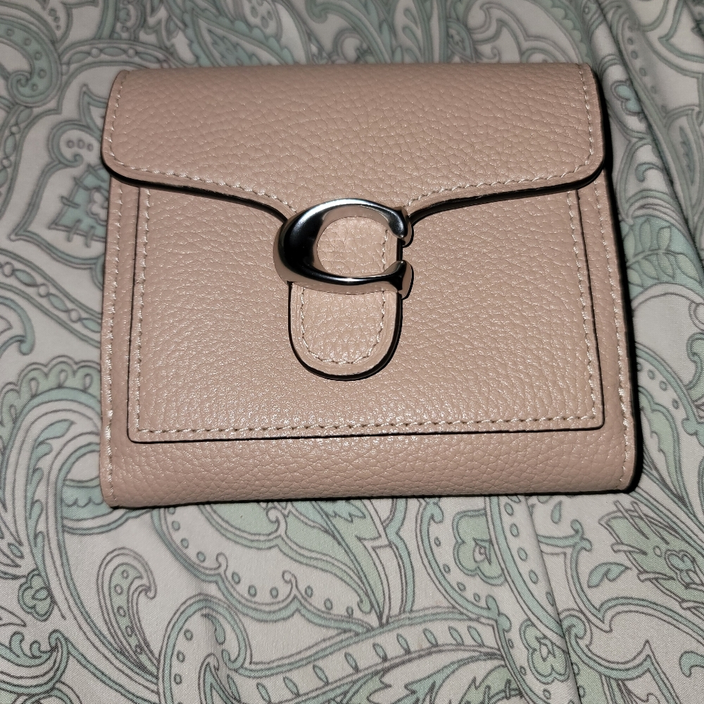 Coach Tabby Taupe Pebble Leather Small Wallet with Silver hardware